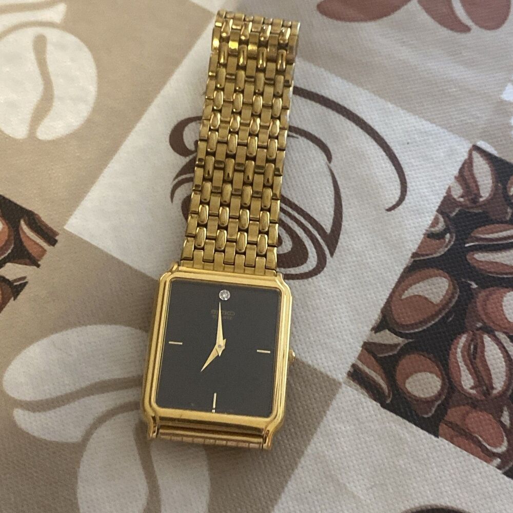 Vintage Seiko Mens Watch Gold Square Dial Dress Watch Quartz